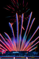 Multicolored Fireworks Over A.T.&S.F. Steam Locomotive 3768